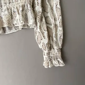 Lucy Paris‎ Snakeskin MobWife Office Siren Smocked Peplum Blouse S Cream thumbnail 10