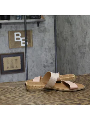 NEW Sun + Stone Two-Strap Easten Slide Sandals 10008571000 Metallic Brown 6.5M thumbnail 6