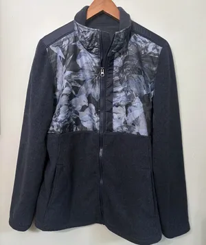 The North Face Womens XL Fleece Jacket Floral Print Denali Full Zip Grey Blue thumbnail 1