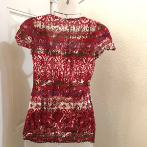 Maurice's Y2K Fairy Boho Grunge Granola Whimsical Red pink black blouse shirt top crotchet beaded square neckline short sleeve #whimsygoth #gothic thumbnail 4