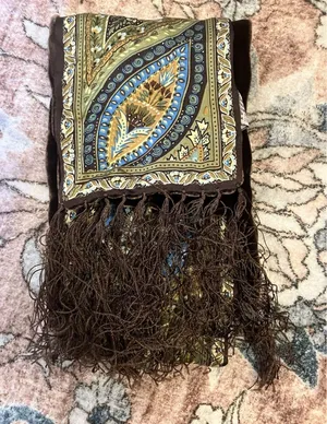 Vintage Talbot's Silk Scarf - Fringed, Green Brown Paisley, 61 inches long thumbnail 1
