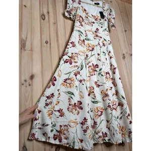 NWT Lulus Parisian Picnic Cream Floral Jacquard Puff Sleeve Midi Dress Resort S thumbnail 5