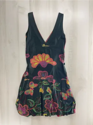 DESIGUAL floral printed funky bubble hem artsy dress embellished with sequins thumbnail 6