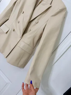 Zara Women’s S Ivory Faux Leather Double Breasted Blazer Quiet Luxury Minimalist Chic thumbnail 9