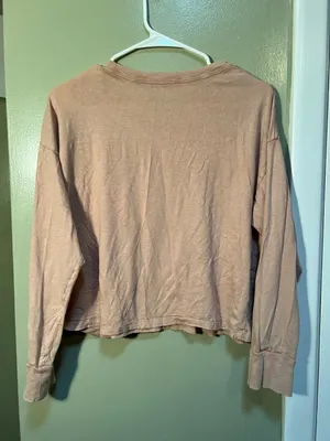 Aerie Womens Size Medium Long Sleeve T-Shirt Cropped Tan Brown Distressed Cotton thumbnail 7