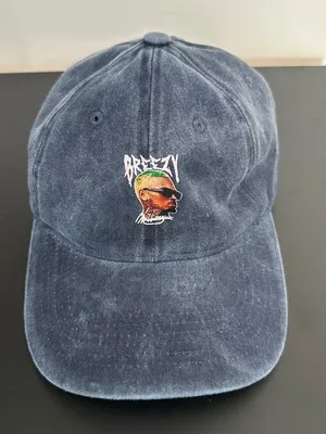 Chris Brown Breezy Graphic Distressed Denim Baseball Hat One Size Blue thumbnail 1