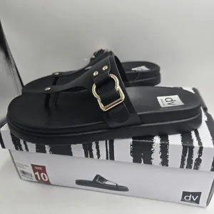 DV Dolce Vita Ulani Womens Size 10 Footbed Black Thong Sandals Gold Buckle NWT thumbnail 2