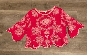 Solitaire Embroidered Hobo Blouse Hot Pink Size Medium NWOT thumbnail 1