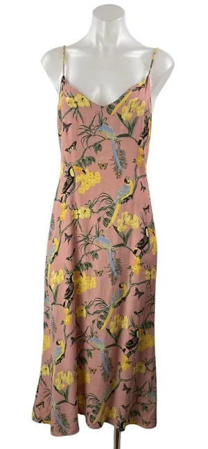 Reformation Chianti Pink Conga Tropical Floral Cami Sleeveless Midi Slip Dress M thumbnail 1