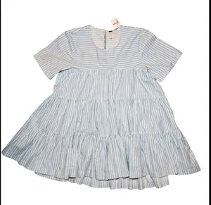 Free People Blue Stripe Babydoll Mini Dress Tiered Short Sleeve Size M NWT thumbnail 8
