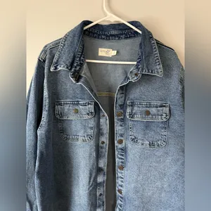Terra & Sky Denim Flannel Shacket Jean Jacket Hippie Boho Oversized Size 0X 14W thumbnail 3