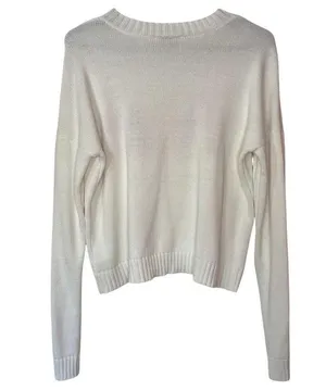 Show me your Mumu Sweater White Cropped Knit Vacay Varsity Crop Graphic Colorful thumbnail 2