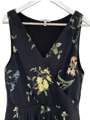 Joie Floral Mini Dress V Neck Black Sleeveless Silk Dress Size Medium thumbnail 4