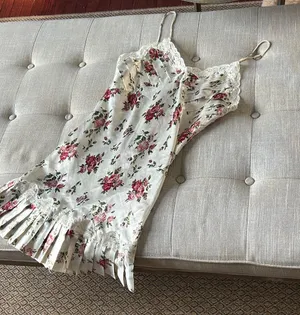 Non Signe Vintage Floral Satin Slip Dress with Lace Pleated Trim Size Medium thumbnail 1