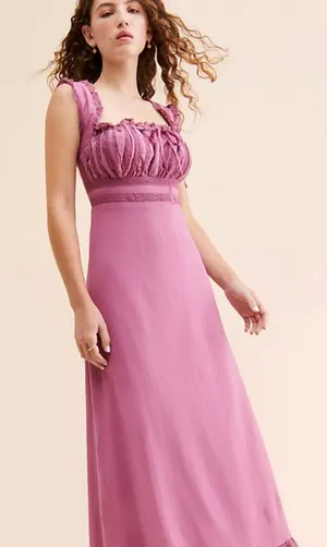 NWT Free People Moon Eyes Navy Lace Smocked Tie Waist Boho Midi Dress Size S thumbnail 1