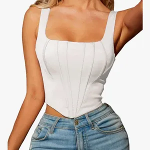 MOALLUOM White Bustier Crop Sleeveless Stretch Backless Y2k Corset Top 6-8 thumbnail 1