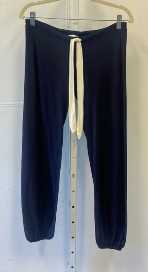 Eberjey Navy Blue Lounge Jogger Pants Cream Drawstring Small S Minimalist thumbnail 1