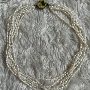Vintage 6 Strand Freshwater Rice Irregular Pearl Necklace Cloisonne Closure thumbnail 1