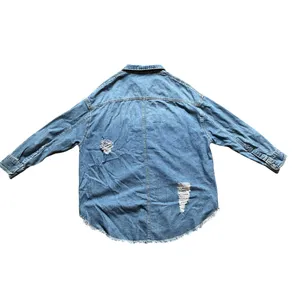 H&M Denim Shirt Women’s Oversized Grunge Y2K Distressed Rose Graphic Jean Top thumbnail 2