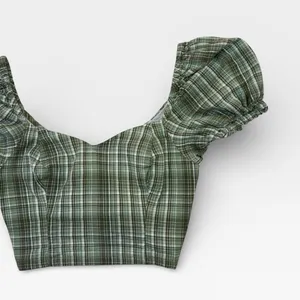 Dizzy Lizzy Green Plaid Milkmaid Corset Puff Sleeve Crop Top Medium thumbnail 5