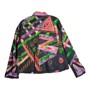 Vtg 1990s Keren Hart Black Colorful Geometric Applique Cotton Button Up Shirt XL thumbnail 2