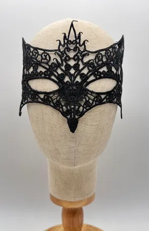 Black Lace Masquerade Mask Fox Crown Gothic Halloween Costume Ball NWOT thumbnail 1