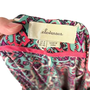 Anthropologie Elevenses‎ South Shore Pants Geometric Wide Leg Pink Teal Size 8 thumbnail 8