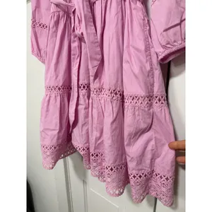 Wonderly Pink Cotton Tiered Eyelet Lace Dress Balloon Sleeve PXL thumbnail 8