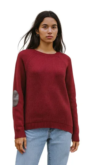 J. Crew‎ 100% Wool Sweater Women's Size Large Leather Patches Relaxed Fit Knit thumbnail 1