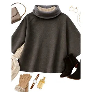 Synergy Organic Clothing Gray 100% Wool Cape Poncho Funnel Neck Small Minimalist thumbnail 5