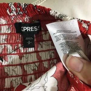 Express NWOT Red White Floral Smocked Halter Top thumbnail 4