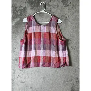 Madewell Plaid Tie-Back Tank in 100% Linen Natural Fiber Tank Top Blouse Size 12 thumbnail 3