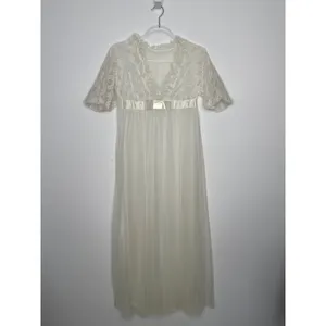 American Vintage 1970s Ivory Lace Chiffon Bridal Robe Gown Unbranded Small P thumbnail 16