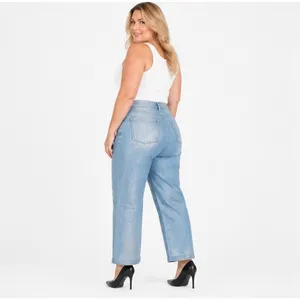 Madden NYC Womens Jeans XL Blue Iridescent High Rise Relaxed Straight Leg Ankle thumbnail 6