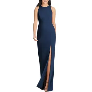NWT Dessy Collection Diamond Cutout Back Trumpet‎ Gown Slit in Midnight Navy thumbnail 3