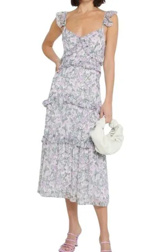 Tuckernuck O.P.T Ingrid Purple Floral Ruffle Midi Dress thumbnail 1