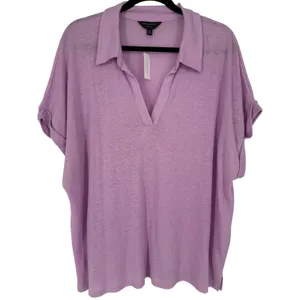 NWT Banana Republic Women's Linen Blend V-Neck Polo Top Lavender Pink Size XXL thumbnail 4