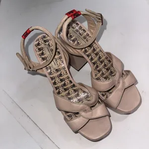 Y2K Style John Galliano Italian Leather Nude Platform Strappy Heels 38 READ‎ thumbnail 15