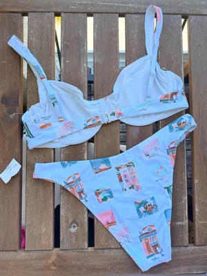NWT Abercrombie & Fitch Bikini Set - Light Blue Postcard Pattern - M/S thumbnail 10