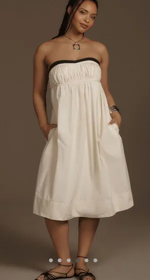 Maeve Cream Strapless Midi Dress With Low Back thumbnail 1