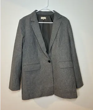 Ann Taylor LOFT Wool Blend Gray 1 Button Blazer Women Size 12 Career Jacket Long thumbnail 1
