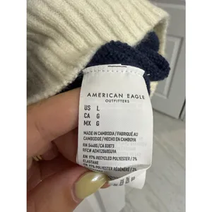 American Eagle Cream Navy Striped Oversized Crewneck Sweater L thumbnail 6