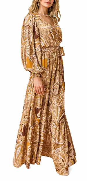 Flying Tomato Paisley Warm Autumn balloon sleeve maxi dress Size M Boho thumbnail 1