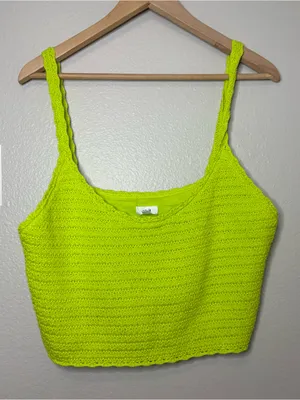 Aerie green crochet knitted cotton ribbed top large Halloween beetlejuice fall p thumbnail 2