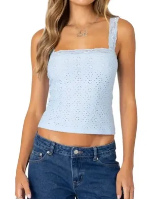 Edikted Virginia Lace Trim Eyelet Tank Top Women’s Small thumbnail 1