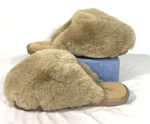 Free People Womens Size 8 Faux Fur Crossover Slippers Beige Cozy Boho Slides thumbnail 4