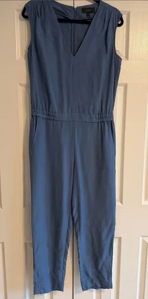 J.Crew Women’s Size 4 Blue Sleeveless V-Neck Jumpsuit thumbnail 1