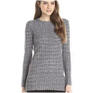 Theory Blue Gray Striped Texture Rib Stretch Sweater Crewneck Size Small thumbnail 3