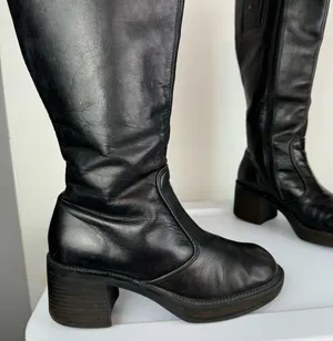 Vtg Y2K Harley Davidson Black Leather Tall Pavement Boots Sz 7.5 Chunky Moto thumbnail 5