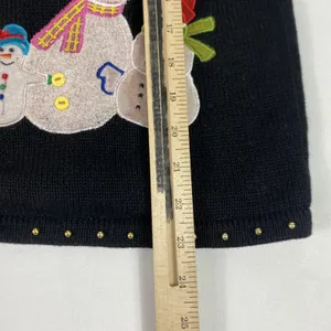 CB Career Sweater‎ Vest Womens Large Black Snowman Plaid Collar Ugly Christmas thumbnail 7